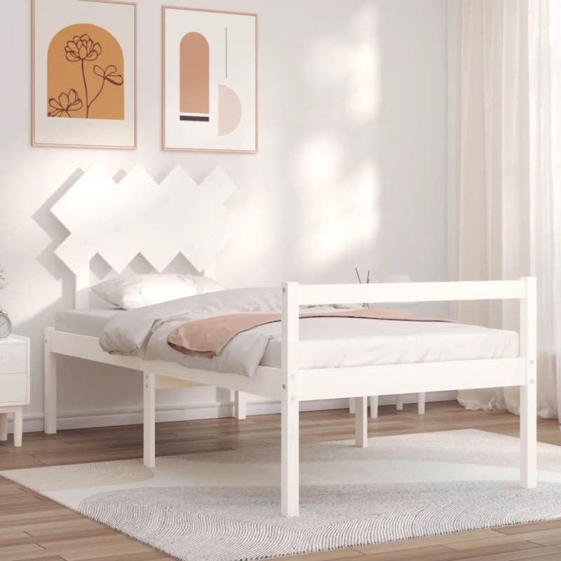 Giroletto con Testiera Bianco 90x200 cm in Legno Massello Giroletto con Testiera Bianco 90x200 cm in Legno Massello