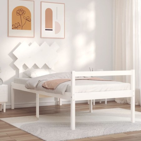 Giroletto con Testiera Bianco 90x200 cm in Legno Massello