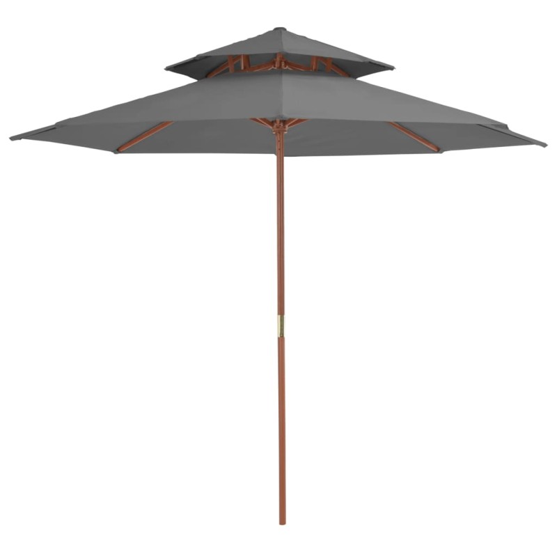 Ombrellone a Due Livelli con Palo in Legno 270 cm Antracite Ombrellone a Due Livelli con Palo in Legno 270 cm Antracite