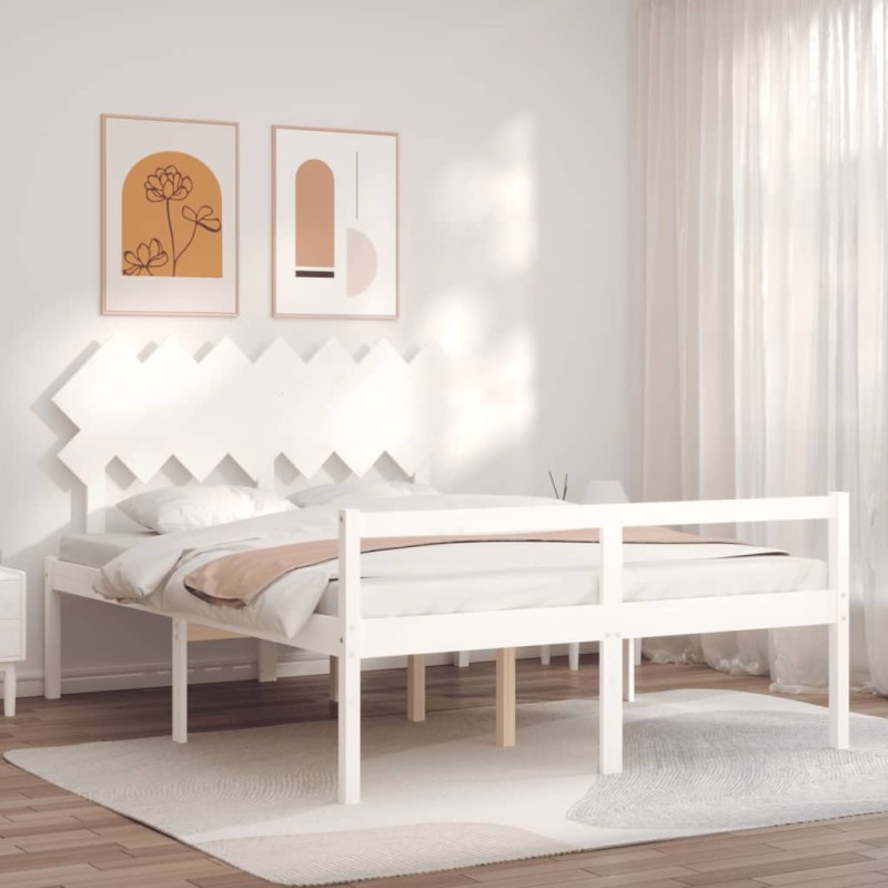 Giroletto con Testiera Bianco 5FT King in Legno Massello Giroletto con Testiera Bianco 5FT King in Legno Massello