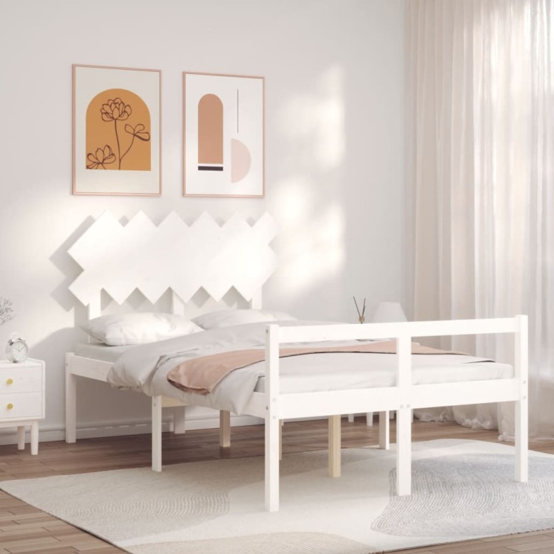 Giroletto con Testiera Bianco 120x200 cm in Legno Massello Giroletto con Testiera Bianco 120x200 cm in Legno Massello