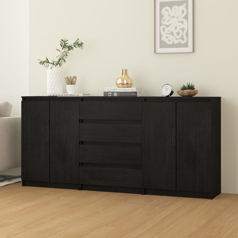 Credenze 3 pz in Legno Massello di Pino Nero Credenze 3 pz in Legno Massello di Pino Nero