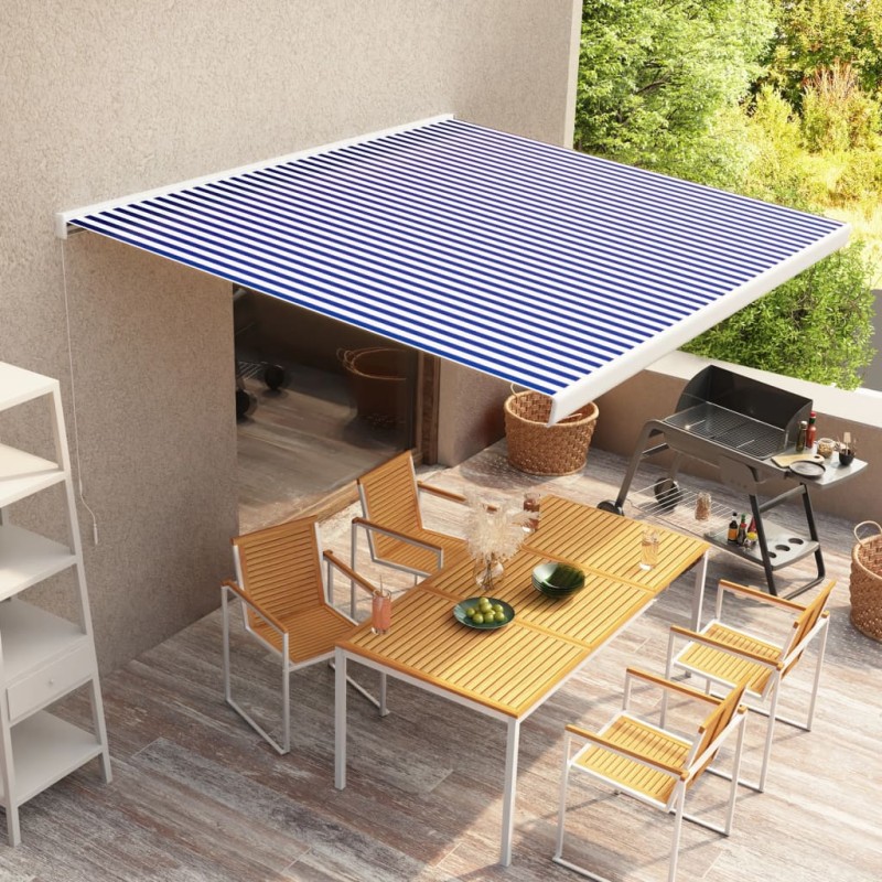 Tenda a Cassonetto Manuale 350x250 cm Blu e Bianca Tenda a Cassonetto Manuale 350x250 cm Blu e Bianca