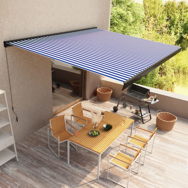 Tenda a Cassonetto Manuale 450x300 cm Blu e Bianca Tenda a Cassonetto Manuale 450x300 cm Blu e Bianca