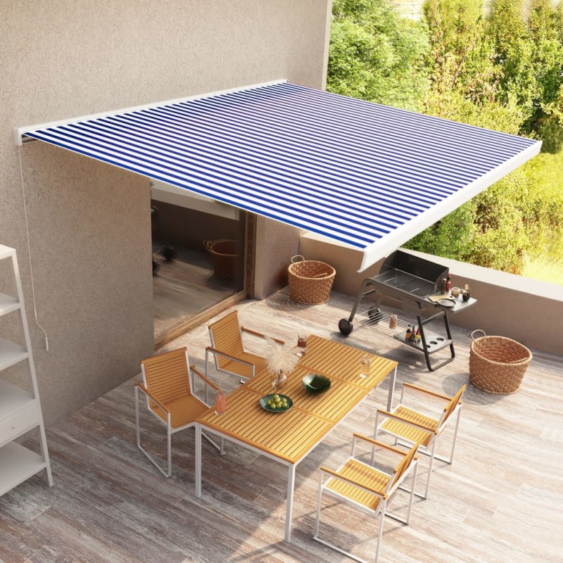 Tenda a Cassonetto Manuale 450x300 cm Blu e Bianca Tenda a Cassonetto Manuale 450x300 cm Blu e Bianca