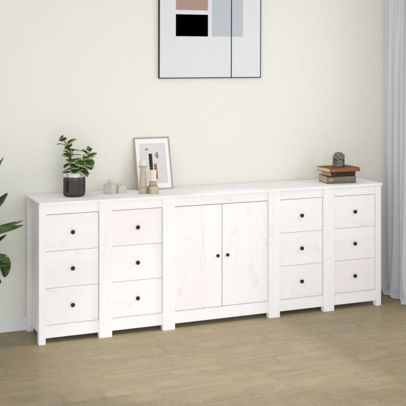 Credenza Bianca 230x35x80 cm in Legno Massello di Pino Credenza Bianca 230x35x80 cm in Legno Massello di Pino