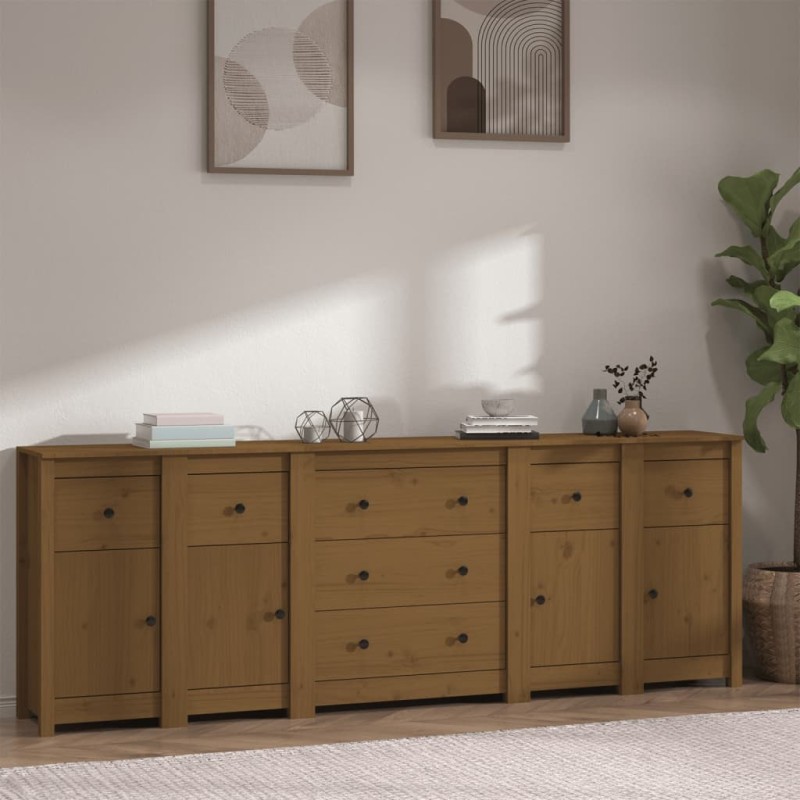 Credenza Miele 230x35x80 cm in Legno Massello di Pino Credenza Miele 230x35x80 cm in Legno Massello di Pino