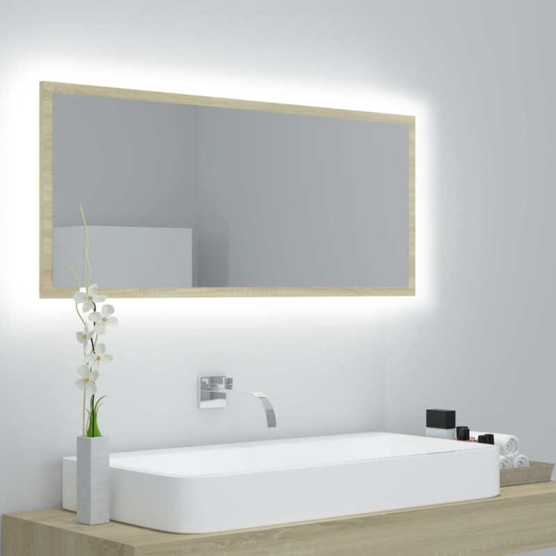 Specchio da Bagno LED Rovere Sonoma 100x8,5x37 cm in Acrilico Specchio da Bagno LED Rovere Sonoma 100x8,5x37 cm in Acrilico