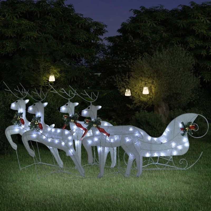 Renne e Slitta di Natale Decorazione Esterni 100 LED Bianco Renne e Slitta di Natale Decorazione Esterni 100 LED Bianco