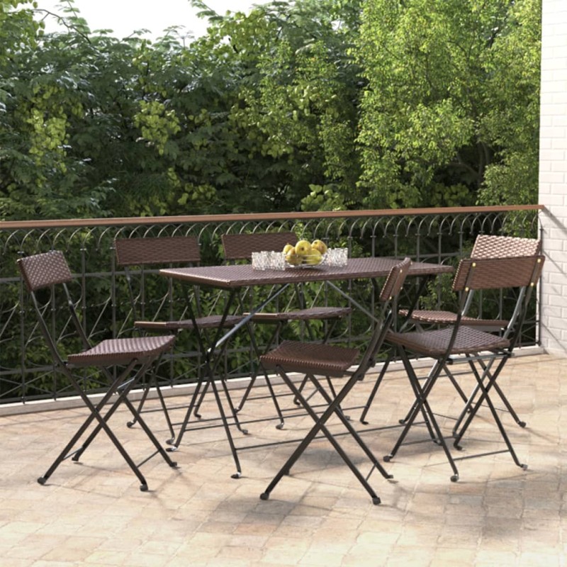 Sedie Pieghevoli da Bistrò 6 pz Marroni Polyrattan e Acciaio Sedie Pieghevoli da Bistrò 6 pz Marroni Polyrattan e Acciaio