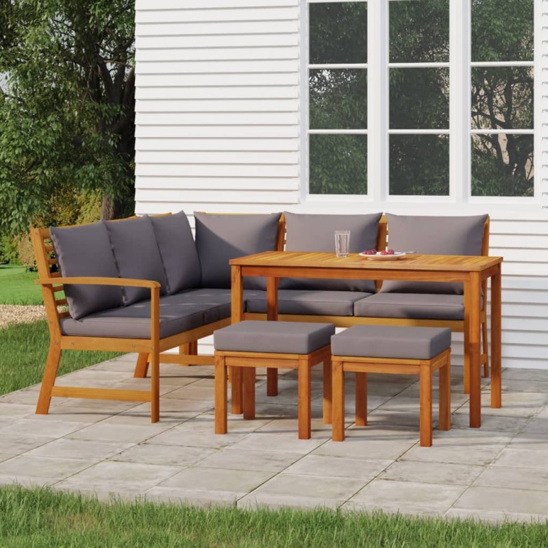Set da Pranzo da Giardino 6pz con Cuscini Legno Massello Acacia Set da Pranzo da Giardino 6pz con Cuscini Legno Massello Acacia
