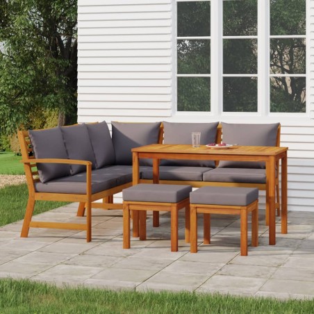 Set da Pranzo da Giardino 6pz con Cuscini Legno Massello Acacia