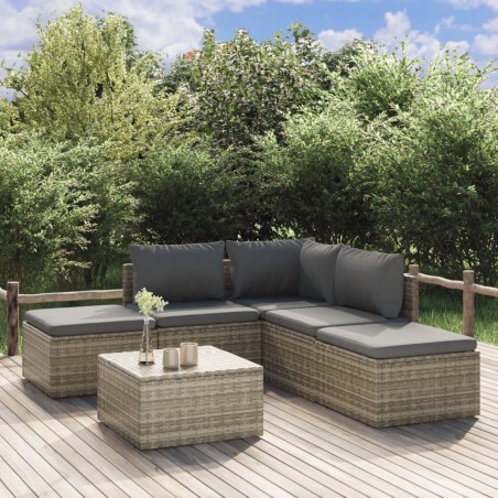 Set Divani da Giardino 6 pz con Cuscini in Polyrattan Grigio