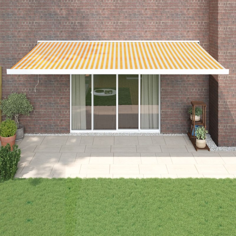 vidaXL Tenda Sole Retrattile Gialla e Bianca 5x3 m Tessuto e Alluminio vidaXL Tenda Sole Retrattile Gialla e Bianca 5x3 m Tessuto e Alluminio