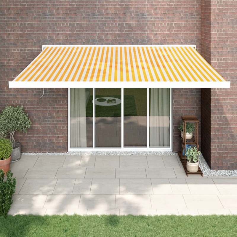 Tenda Sole Retrattile Gialla e Bianca 4x3 m Tessuto e Alluminio Tenda Sole Retrattile Gialla e Bianca 4x3 m Tessuto e Alluminio