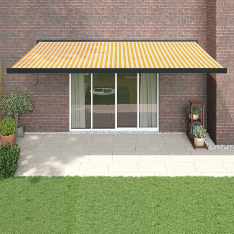 Tenda Sole Retrattile Gialla e Bianca 5x3 m Tessuto e Alluminio Tenda Sole Retrattile Gialla e Bianca 5x3 m Tessuto e Alluminio