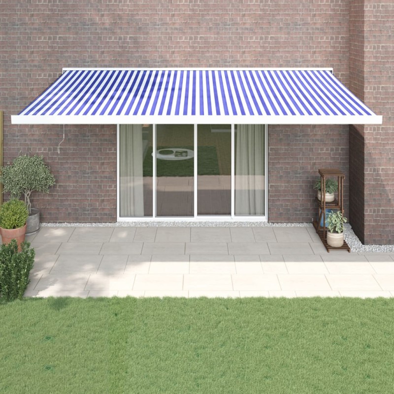 vidaXL Tenda da Sole Retrattile Blu e Bianca 5x3 m Tessuto e Alluminio vidaXL Tenda da Sole Retrattile Blu e Bianca 5x3 m Tessuto e Alluminio