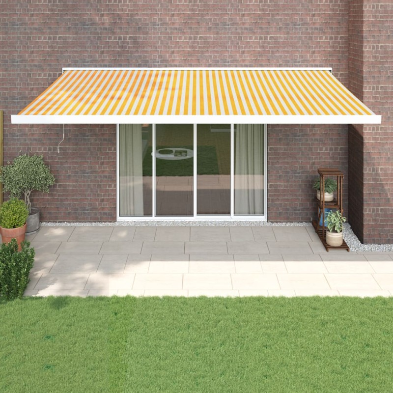 vidaXL Tenda Sole Retrattile Gialla e Bianca 5x3 m Tessuto e Alluminio vidaXL Tenda Sole Retrattile Gialla e Bianca 5x3 m Tessuto e Alluminio