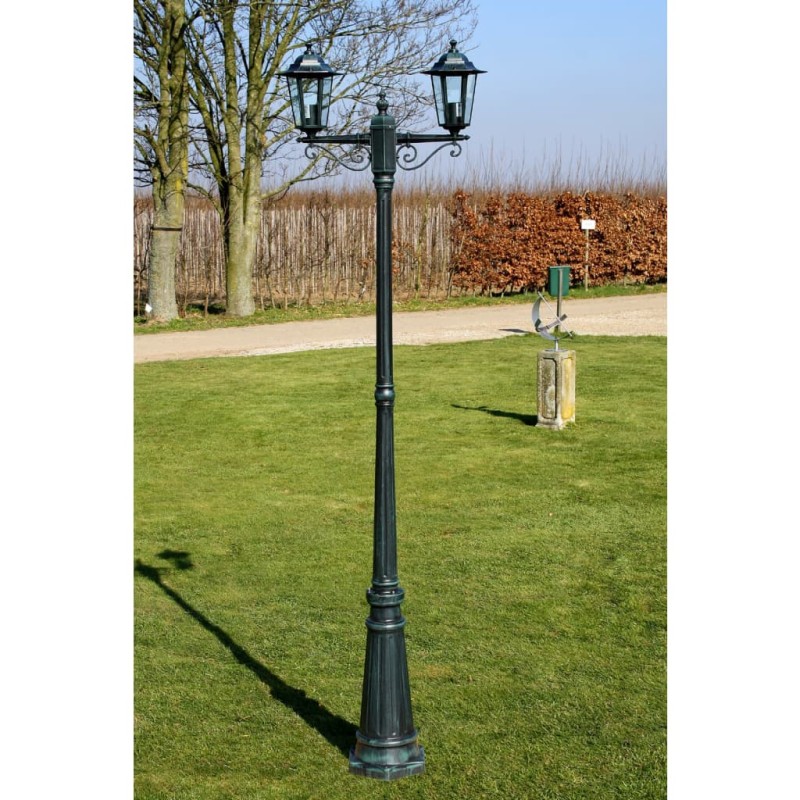 Lampione da Giardino 2 Bracci 215 cm Verde Scuro/Nero Alluminio Lampione da Giardino 2 Bracci 215 cm Verde Scuro/Nero Alluminio