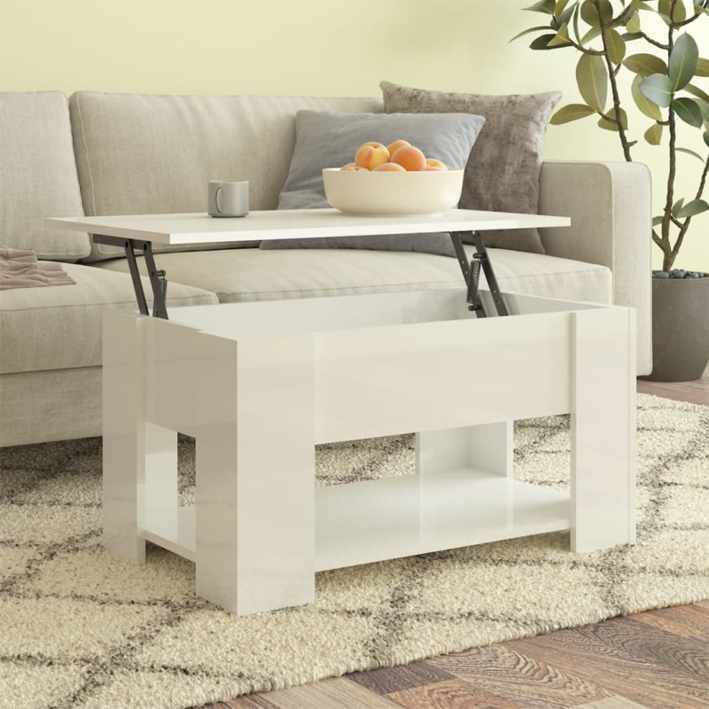 Tavolino da Salotto Bianco Lucido 79x49x41 cm Legno Multistrato Tavolino da Salotto Bianco Lucido 79x49x41 cm Legno Multistrato