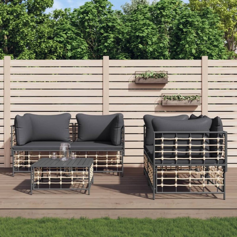 Set Divani da Giardino 5 pz con Cuscini Antracite in Polyrattan Set Divani da Giardino 5 pz con Cuscini Antracite in Polyrattan