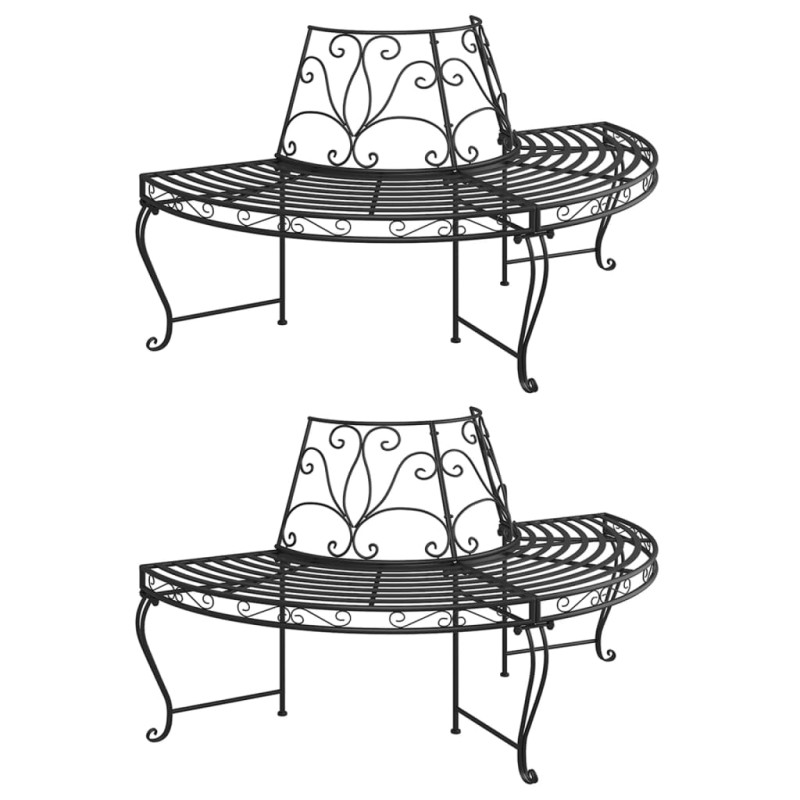 Panchine per Albero Semicircolari 2 pz Ø160 cm Nere in Acciaio
