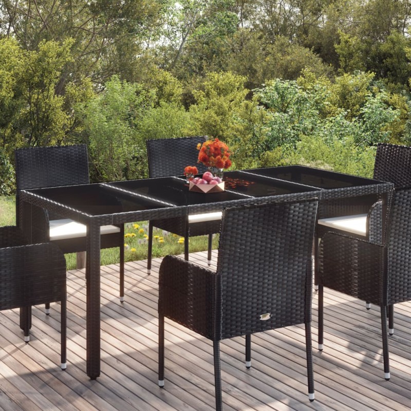 Tavolo da Giardino Piano in Vetro Nero 190x90x75 cm Polyrattan Tavolo da Giardino Piano in Vetro Nero 190x90x75 cm Polyrattan