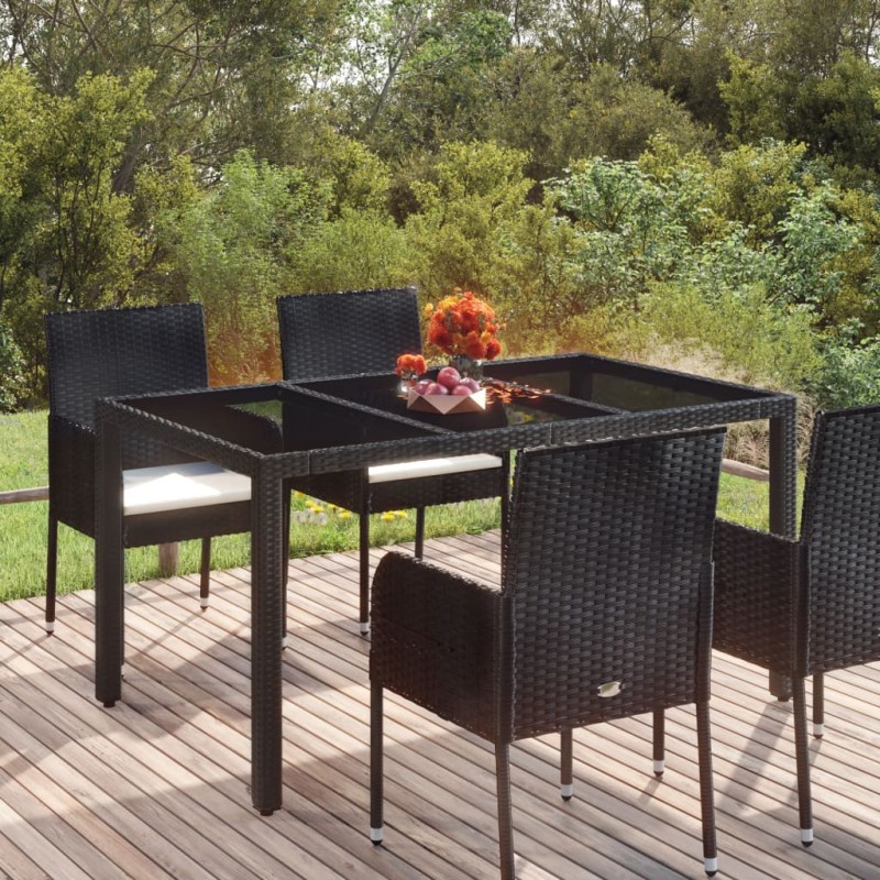 Tavolo da Giardino Piano in Vetro Nero 150x90x75 cm Polyrattan Tavolo da Giardino Piano in Vetro Nero 150x90x75 cm Polyrattan