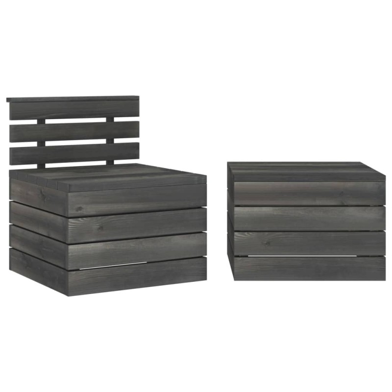 Set Divani da Giardino su Pallet 2pz Pino Massello Grigio Scuro Set Divani da Giardino su Pallet 2pz Pino Massello Grigio Scuro