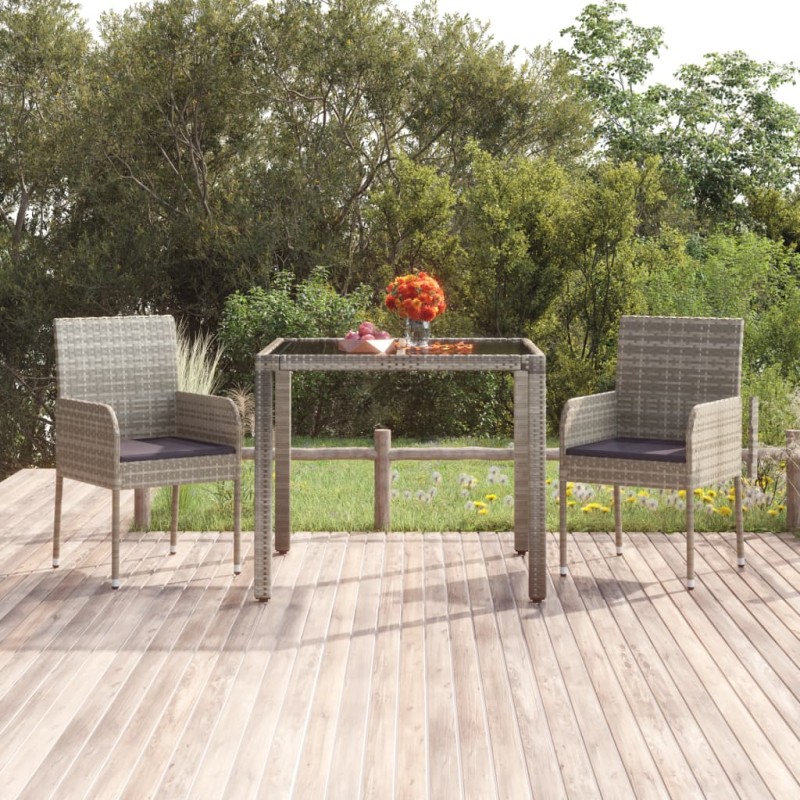 Tavolo da Giardino Piano in Vetro Grigio 90x90x75 cm Polyrattan Tavolo da Giardino Piano in Vetro Grigio 90x90x75 cm Polyrattan