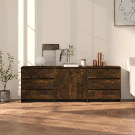 vidaXL Credenze 3 pz Rovere Fumo in Legno Multistrato