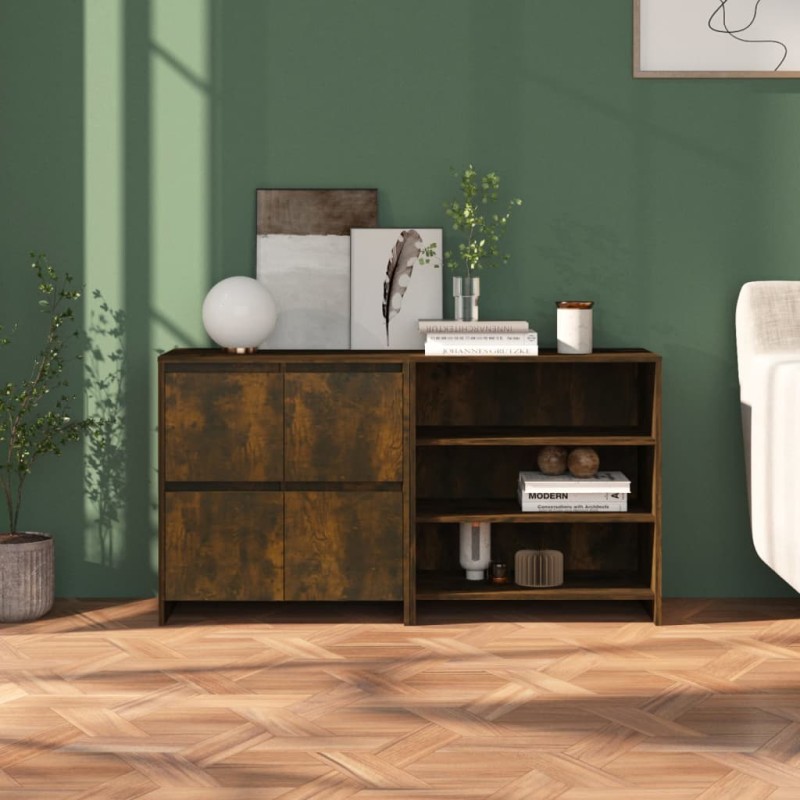 Credenze 2 pz Rovere Fumo in Legno Multistrato Credenze 2 pz Rovere Fumo in Legno Multistrato