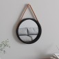 Specchio da Parete con Cinghia Nero Ø 35 cm
