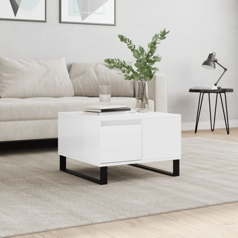 Tavolino Salotto Bianco Lucido 55x55x36,5 cm Legno Multistrato
