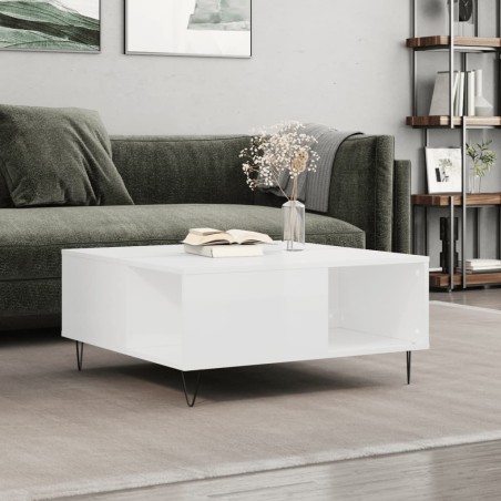Tavolino Salotto Bianco Lucido 80x80x36,5 cm Legno Multistrato