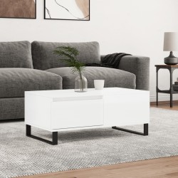 Tavolino Salotto Bianco Lucido 90x50x36,5 cm Legno Multistrato