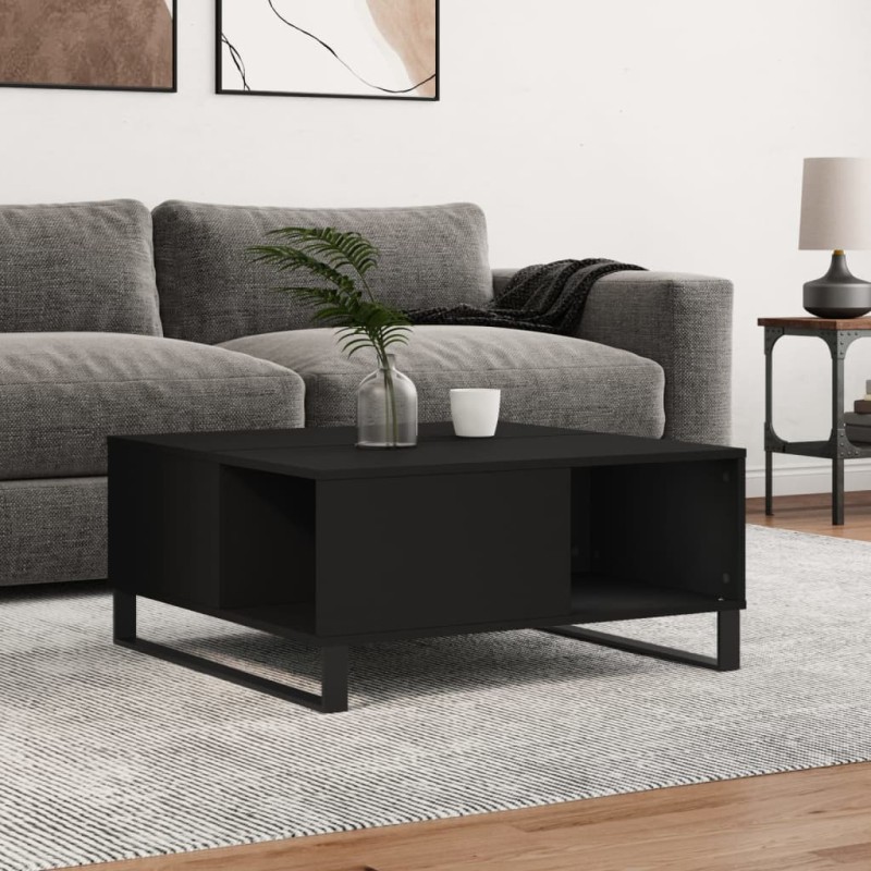 Tavolino da Salotto Nero 80x80x36,5 cm in Legno Multistrato