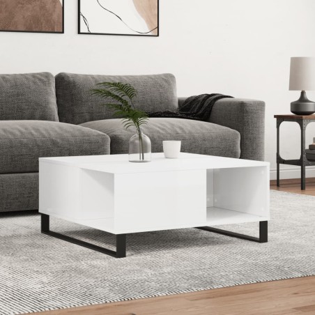 Tavolino Salotto Bianco Lucido 80x80x36,5 cm Legno Multistrato