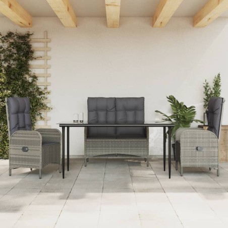 Set da Pranzo da Giardino 4 pz con Cuscini in Polyrattan Grigio