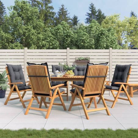 Sedie da Giardino Reclinabili con Cuscini 6 pz in Legno di Teak