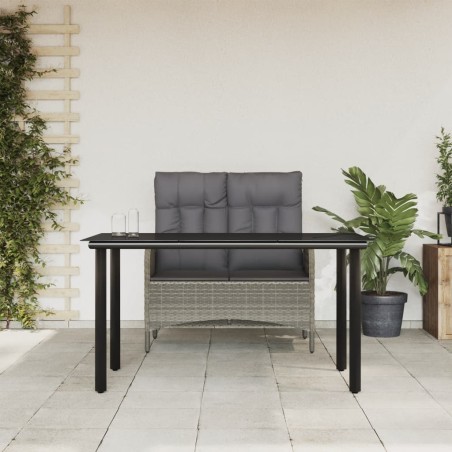 Set da Pranzo da Giardino 2 pz con Cuscini in Polyrattan Grigio