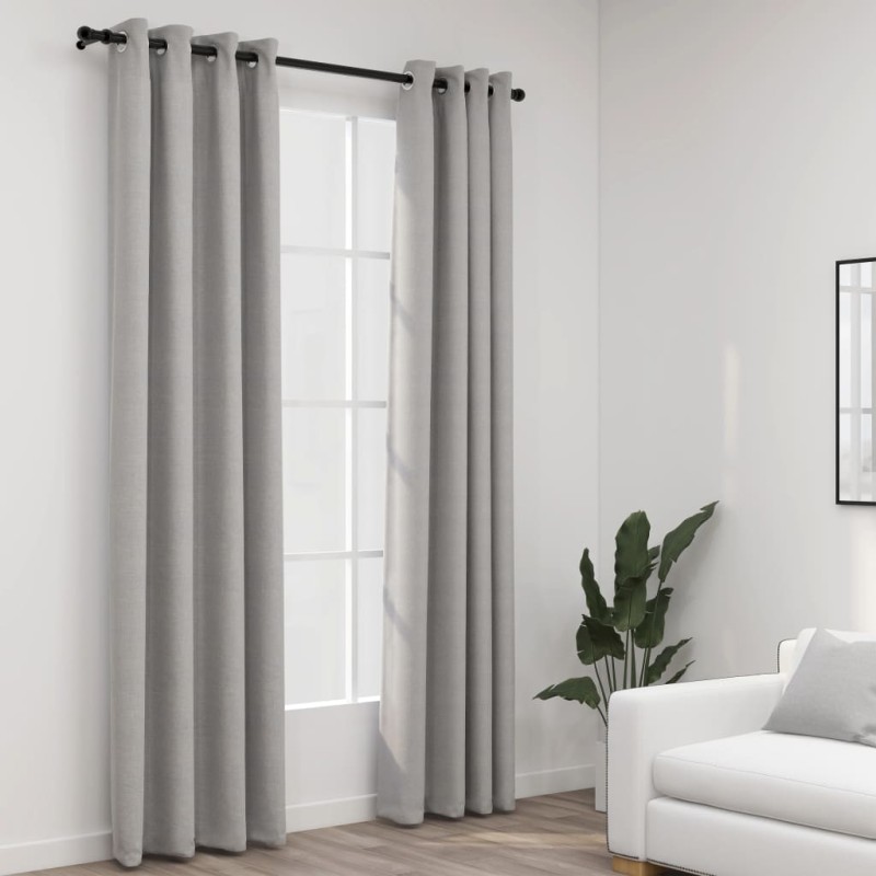 Tende Oscuranti Effetto Lino con Occhielli 2pz 140x245cm Grigio Tende Oscuranti Effetto Lino con Occhielli 2pz 140x245cm Grigio