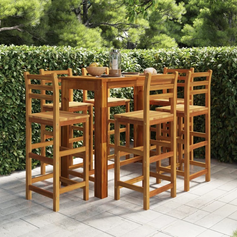 Set da Bar per Giardino 7 pz in Legno Massello di Acacia Set da Bar per Giardino 7 pz in Legno Massello di Acacia