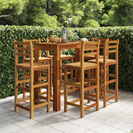 Set da Bar per Giardino 7 pz in Legno Massello di Acacia