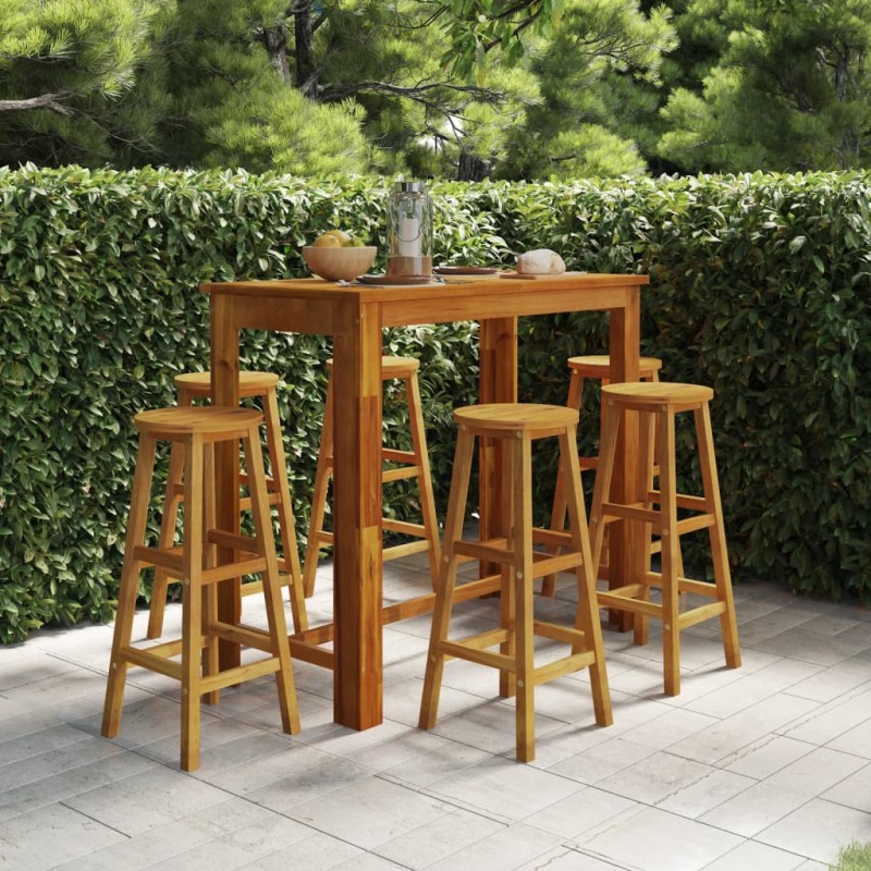 Set da Bar per Giardino 7 pz in Legno Massello di Acacia Set da Bar per Giardino 7 pz in Legno Massello di Acacia
