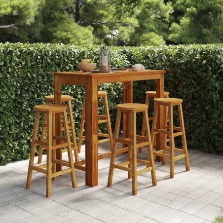 Set da Bar per Giardino 7 pz in Legno Massello di Acacia