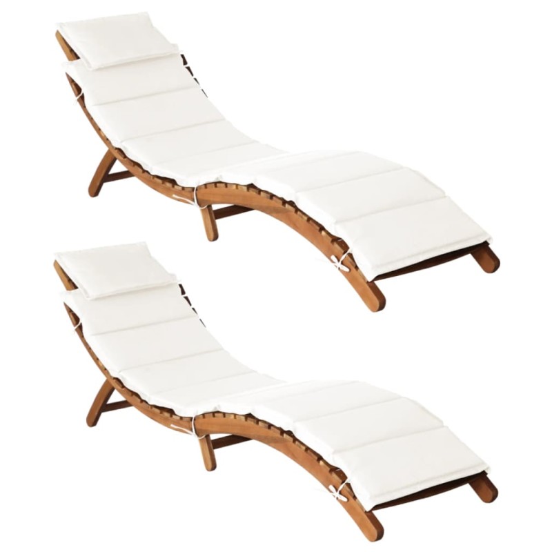 Lettini Prendisole con Cuscini 2pz Bianco Crema Massello Acacia Lettini Prendisole con Cuscini 2pz Bianco Crema Massello Acacia