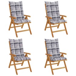 Sedie da Giardino Reclinabili con Cuscini 4 pz in Legno di Teak