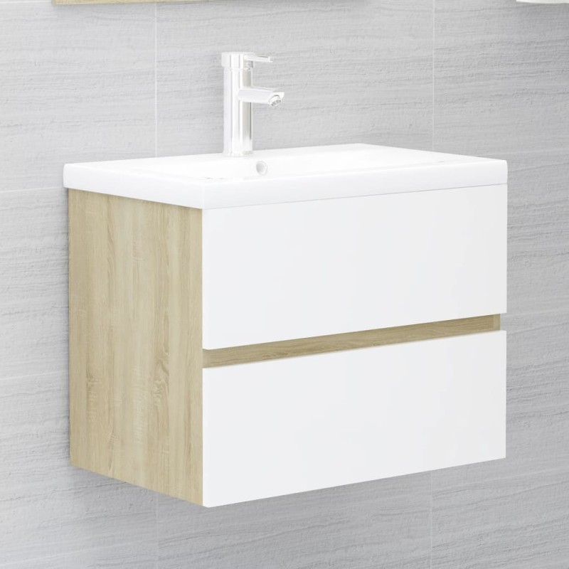 Mobile Sottolavabo Bianco e Rovere 60x38,5x45 cm in Truciolato Mobile Sottolavabo Bianco e Rovere 60x38,5x45 cm in Truciolato