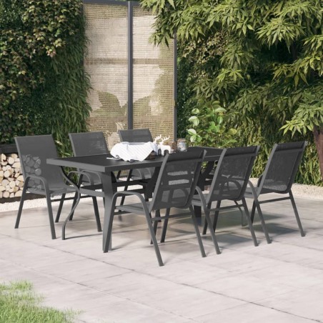 Set da Pranzo per Giardino 7 pz con Cuscini Grigio e Nero